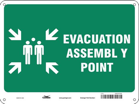 CONDOR Safety Sign, Evacuation Assembly Point, Sign Header No Header, Polyethylene, 18 in x 24 ...