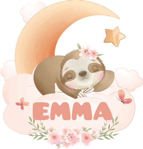 Cute animals sloth with name kids bedroom wall decal - TenStickers