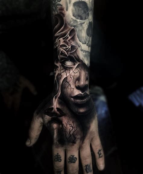 Evil Portrait Hand Piece With White Eye's | Best tattoo design ideas