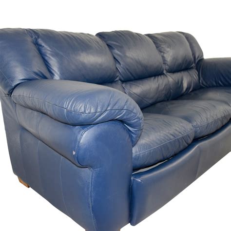 86% OFF - Macy's Macy's Navy Blue Leather Three-Cushion Sofa / Sofas