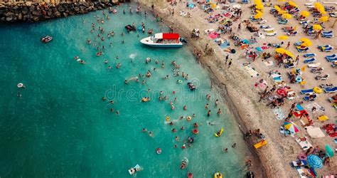 Aerial View from Flying Drone of People Crowd Relaxing on Costinesti Beach in Romania Editorial ...