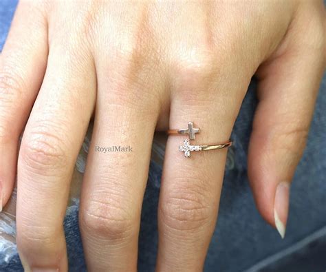 14K Solid Gold Cross Ring / 18K Crucifix Ring / Gift for Her / - Etsy