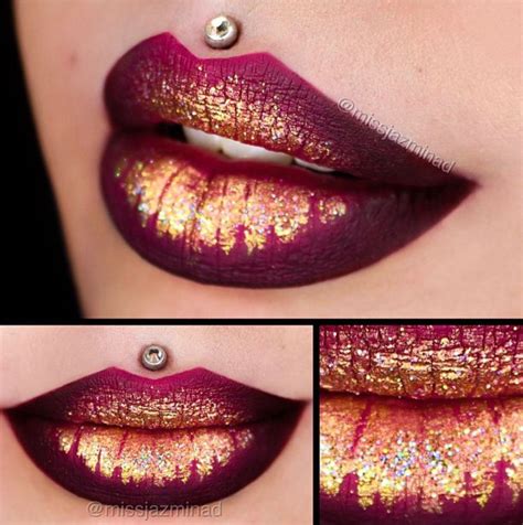 Burgundy and gold ombre lips.. Lip Art Makeup, Lipstick Art, Makeup Nails, Beauty Makeup, Gold ...
