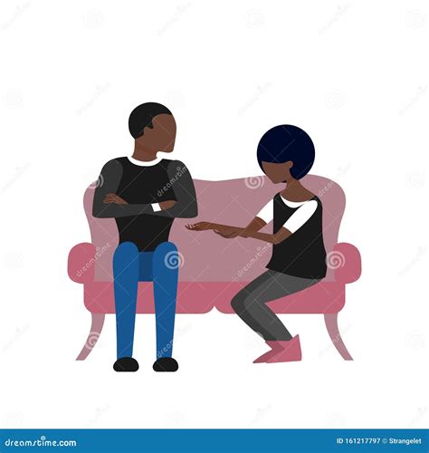 Black Couple of Man and Woman are Talking Sitting on Sofa. Flat Style Stock Vector Illustration ...