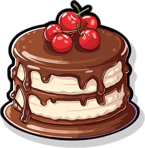 Doodle chocolate cake with cherry on top sticker clipart transparent ...