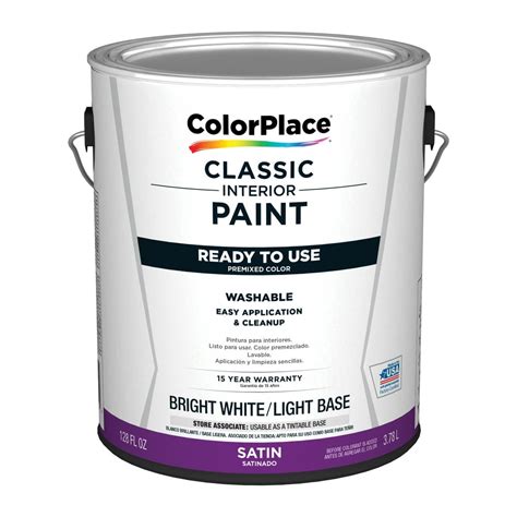 ColorPlace Classic Interior Wall & Trim Paint, Satin, Bright White/Light Base, 1 Gallon ...