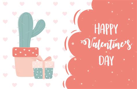 happy valentines day potted cactus gift hearts background 5244308 Vector Art at Vecteezy