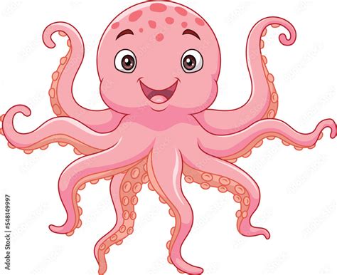 Cartoon happy octopus on white background Stock Vector | Adobe Stock