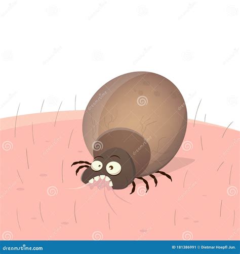 Funny Vector Illustration Of A Cartoon Tick On Human Skin ...