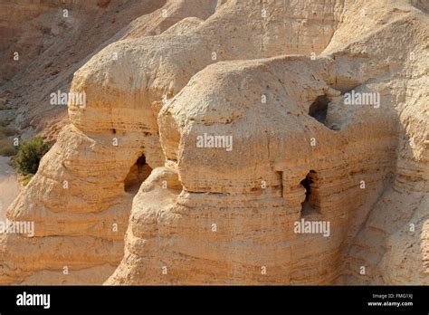 Qumran caves at the archaeological site in the Judean desert of the ...