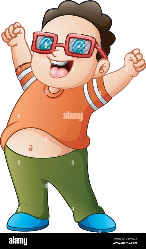 Vector illustration of Happy fat boy wearing glasses Stock Vector Image & Art - Alamy