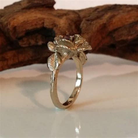 Rose Engagement Ring Gold Flower Engagement Ring Sapphire - Etsy
