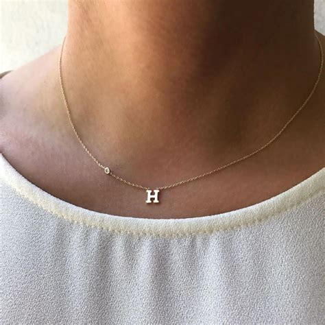 14k Gold Initial and Bezel Diamond Necklace | Sterling necklaces ...