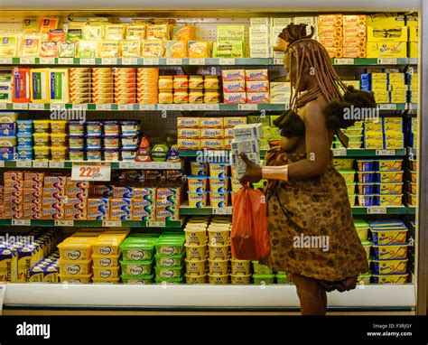 Woman of the Himba tribe in the supermarket, Opuwo, Namibia, Africa Stock Photo - Alamy