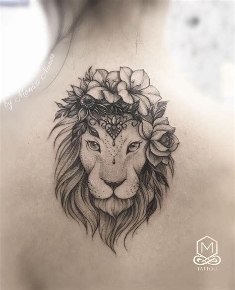 No photo description available. | Neck tattoos women, Hip tattoos women, Small lion tattoo for women
