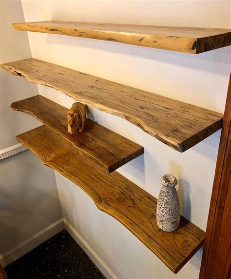 Rustic Live Edge Solid Teak Wood Floating Shelf With Hardware 47.25 ...