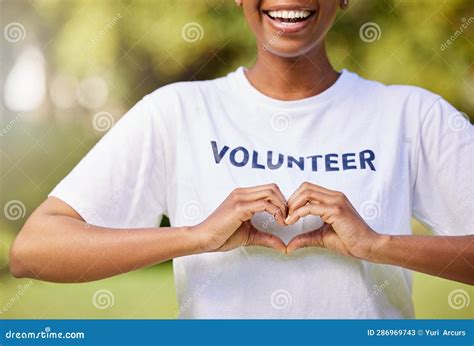 Heart, Hands and Volunteer Smile with Sign for Care, Support and ...