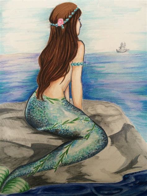 Mermaid Sitting on Rocks | Mermaid art, Mermaid drawings, Mermaid painting