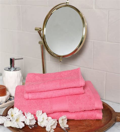 Buy Pink Solid 380 GSM Cotton Towel Sets (Set of 4) by Raymond Home ...