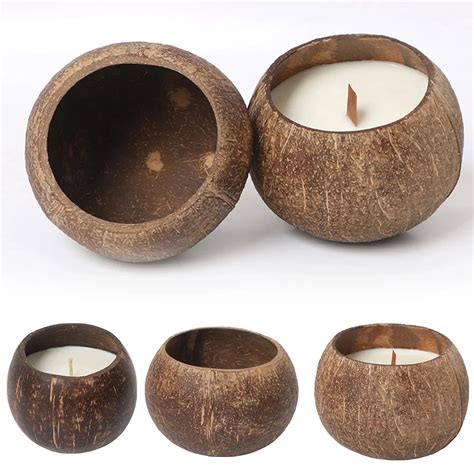 Coconut Shell Candle Holder Candlestick Natural Coconut Bowl Desk Organizer Coconut Shell Candle ...