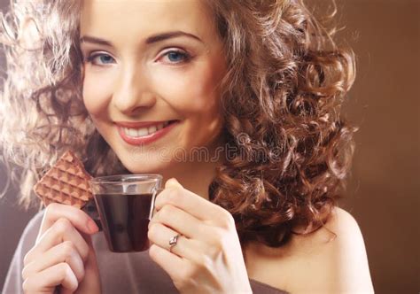 Attractive Woman with Coffee and Cookies Stock Image - Image of food ...