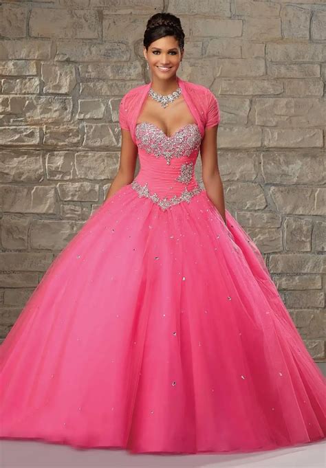 2017 New Crystals Ball Gown No Train Hot Pink Wedding Dress With Jacket ...