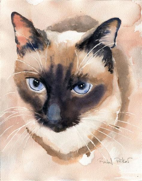 Print Applehead Siamese Cat Art Print of a Watercolor Painting Big Large Huge Cat Lover Gift ...