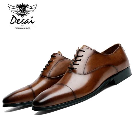 Desai Luxury Italy Brand Men's Genuine Leather Classic Dress Shoes Lace up Business Summer Male ...