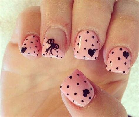 Pretty in pink nail art. Polka dots, bows, and hearts ️ Nail Designs 2017, Heart Nail Designs ...