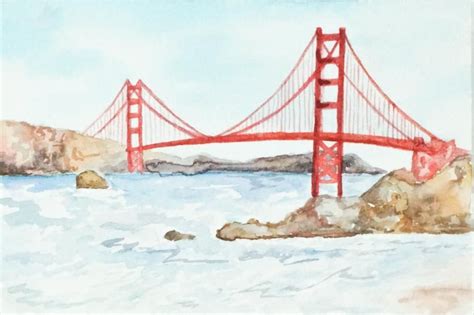 Mini Golden Gate Bridge // 4x6 | Golden gate bridge, Watercolor paintings, Watercolor print