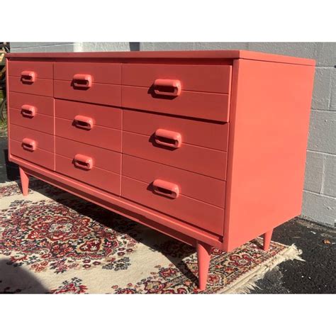 1960s Vintage Mid-Century Modern 9 Drawer Pink High Gloss Dresser ...
