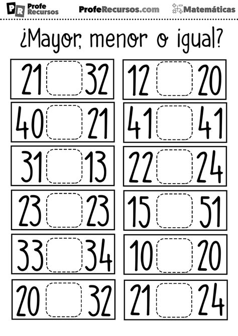 Ejercicios de Mayor, Menor o Igual | Matemáticas para Niños