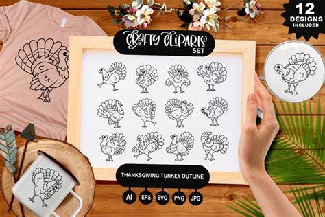 Thanksgiving Turkey Outline Clipart Set