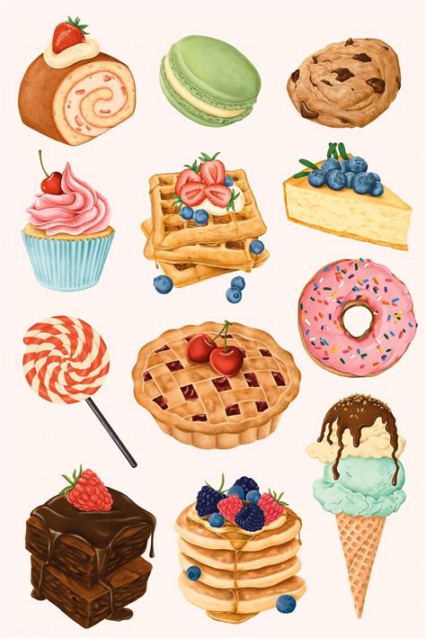 Delicious hand painted desserts vector set | free image by rawpixel.com ...