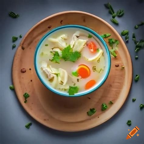 Delicious homemade chicken soup with steam