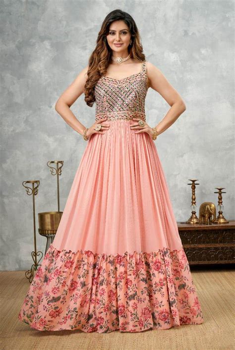 Peach Color Party Wear Designer Gown With Dupatta :: ANOKHI FASHION