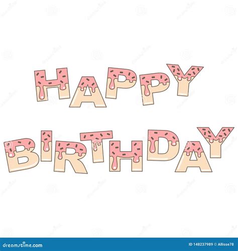 Cute Cartoon Happy Birthday Vector Card with Glazed Donut Letters Stock ...