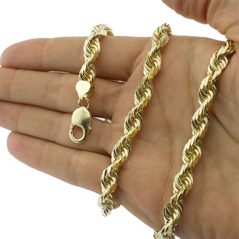 Real 14K Yellow Gold Solid 8mm Men's Diamond Cut Rope Chain Bracelet 8" 8.5" 9" | eBay