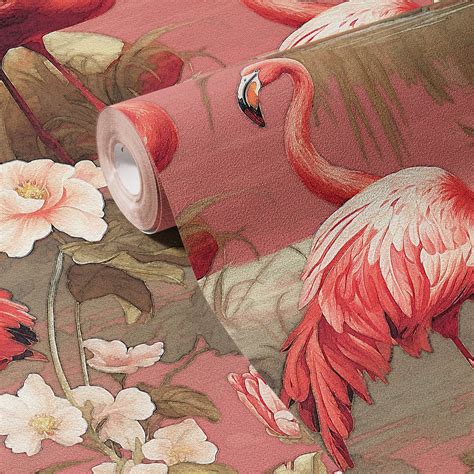 Wallpaper Vintage Flamingo Pink Retro Bird Mural Luxury Tropical Wall ...