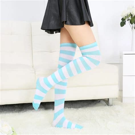 Socks Stockings Ladies Blue Stripes Multicolor Knee Socks Thigh Socks COSPLAY Anime Socks Girl ...