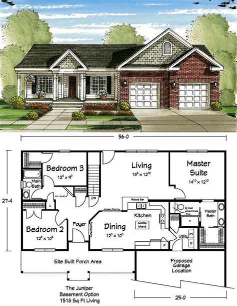 This ranch floor plan makes the most out of a small footprint. | Floor ...