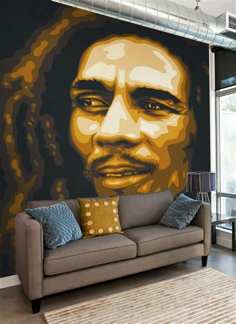 This Bob Marley wall mural is applied just like wallpaper and will transform any living room ...