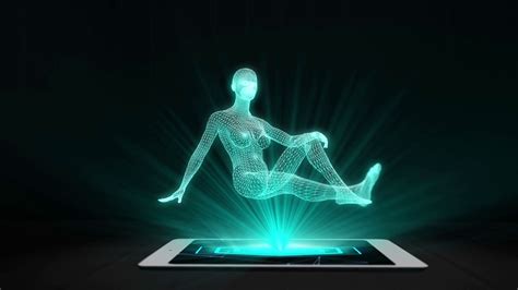 Person projection futuristic holographic display tablet hologram technology Stock Video Footage ...