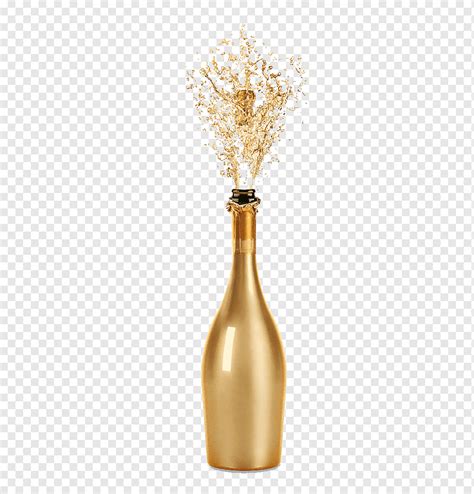 Opened glass bottle illustration, Champagne Wine glass Fizz, Gold ...