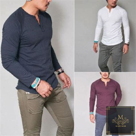 Mens Slim Fit Long Sleeve T-Shirts Stylish Luxury V Neck Cotton T Shirt (tm1) #marimarshop266 ...