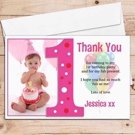 1st Birthday Thank You Card Messages 10 Personalised Girls 1st First ...
