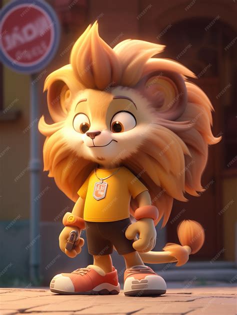 Premium Photo | Cartoon lion with a yellow shirt and brown pants ...