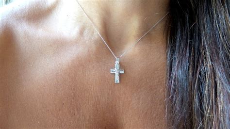 Crucifix Cross Necklace / 14k White Gold Cross Necklace / Unisex Gold Cross /boys Girls Cross ...