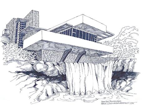 Frank Lloyd Wright Falling Water Architecture Drawing by Robert Birkenes | Famous architecture ...