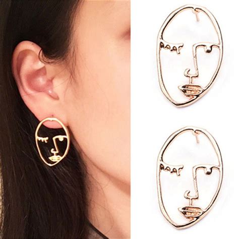2Pcs Women Fashion Gold Silver Hollow Human Face Statement Earrings Jewelry Hot | Gold earrings ...